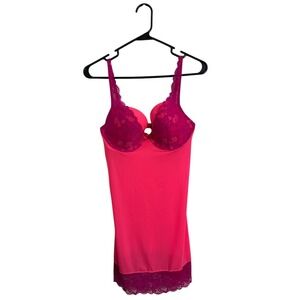 Victoria's Secret Barbiecore Chemise Slip Neon Pink Purple Lace Push Up Size 36D